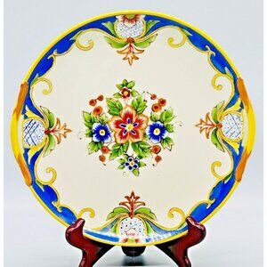 Noritake Pineapple Motif Border Floral Center Handled Cake Dinner Plate 9.5 inch